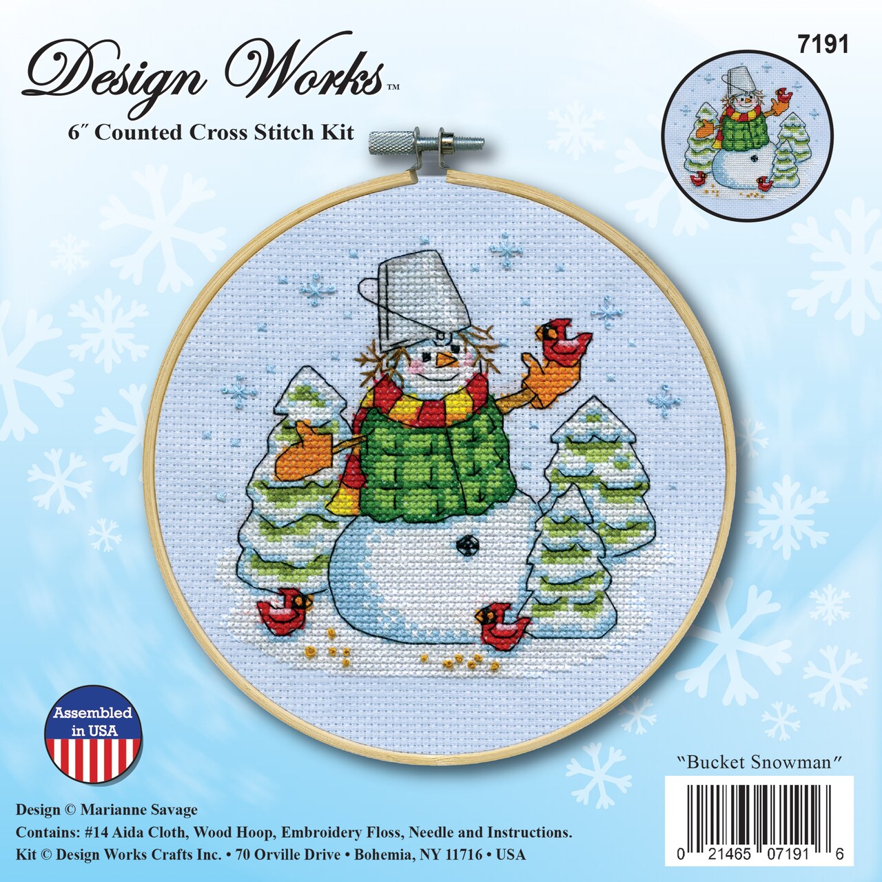 Design Works Counted Cross Stitch Kit With Hoop 6"-Bucket Snowman